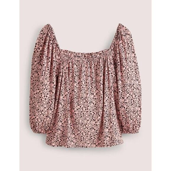 Boden Square Neck Swing Jersey Top Size 6 Milkshake Floral Pebble Women Relaxed - Picture 2 of 10
